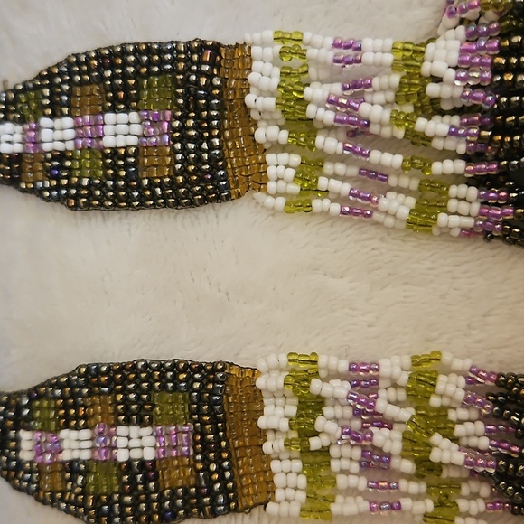 Vtg HANDMADE Multicolor Oil Spill Bead Woven Multi-strand Long Necklace - Picture 5 of 7